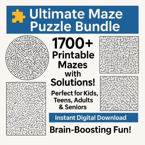Ultimate Maze Puzzle Bundle – 1700+ Printable Mazes with Solutions!